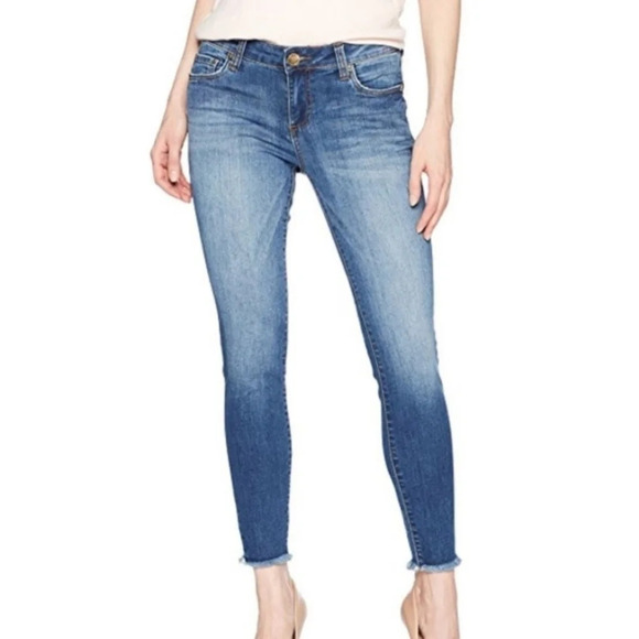 Kut from the Kloth Connie ankle skinny jeans  raw hem mid blue wash size 6 - Picture 1 of 12